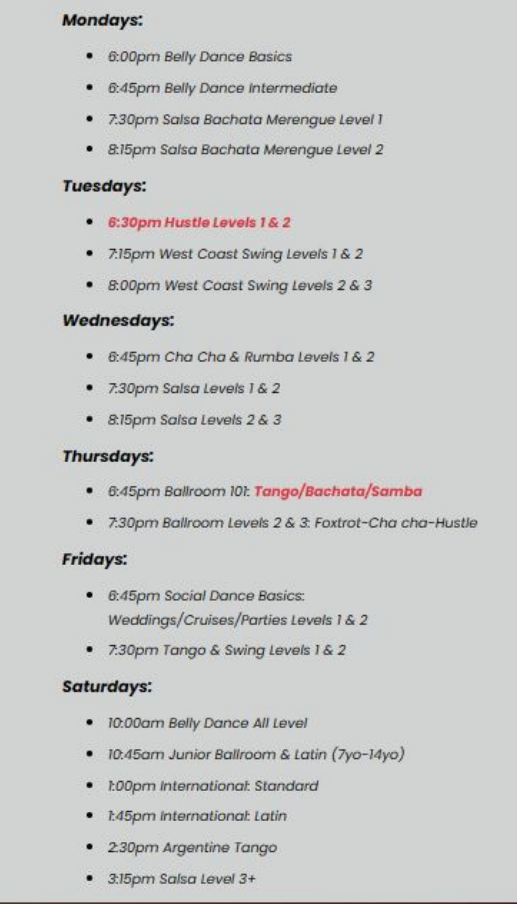 Chester Classes & Events Calendar DiVa Ballroom Dance Studio